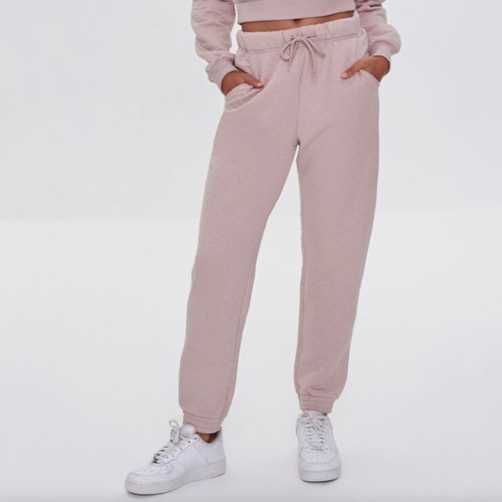 Forever 21 Beige Quilted Drawstring Joggers